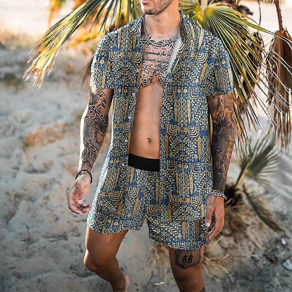 Erkek Hawaii Gömlek Ve Şort Set Kısa Kollu Düzenli Fit Funky Plaj Gömlekleri Takım Elbise Çiçek
