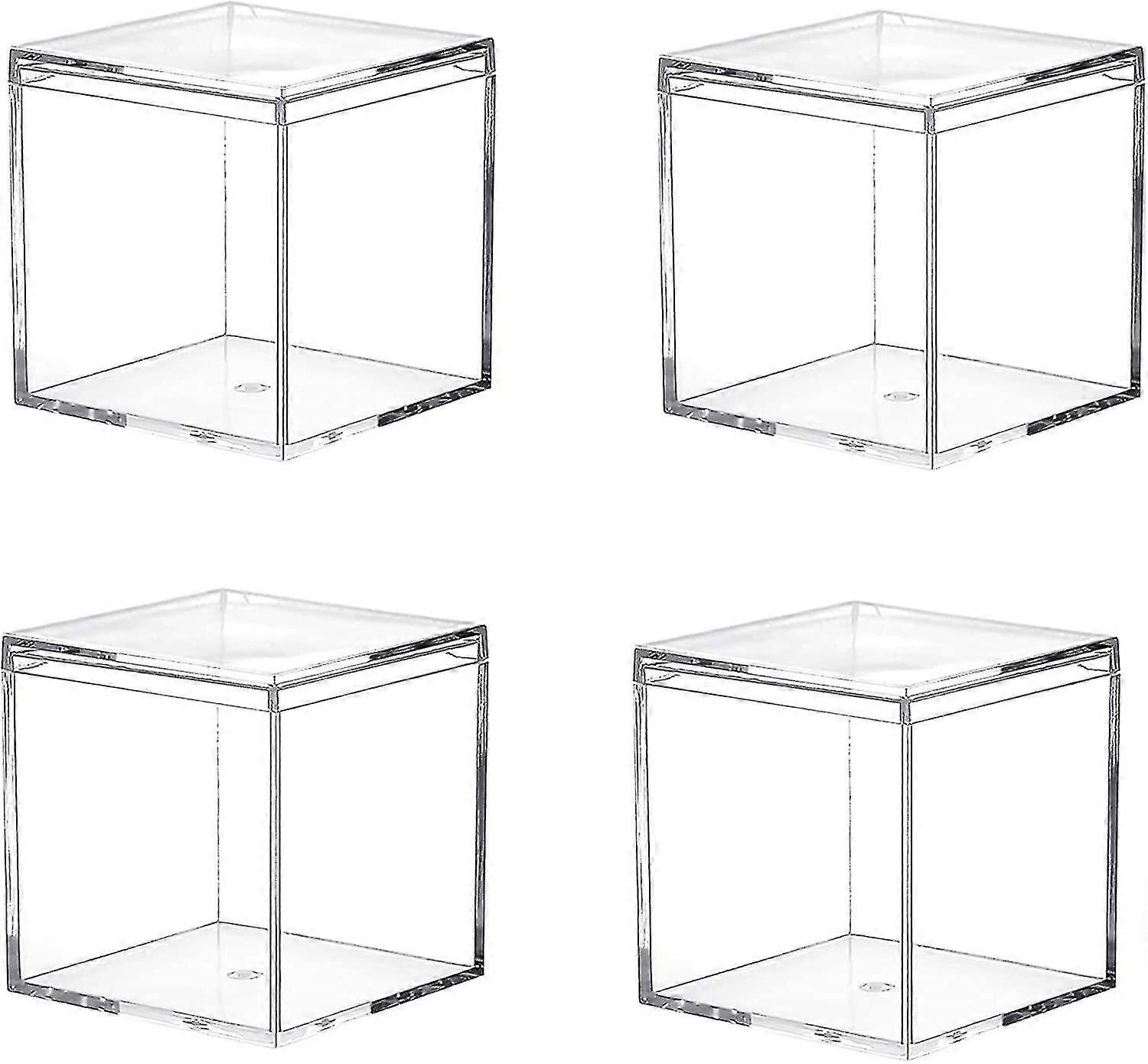 Dhrs Clear Acrylic Plastic Square Cube, 4 Pack Small Plastic Square Cube Containers With Lid St