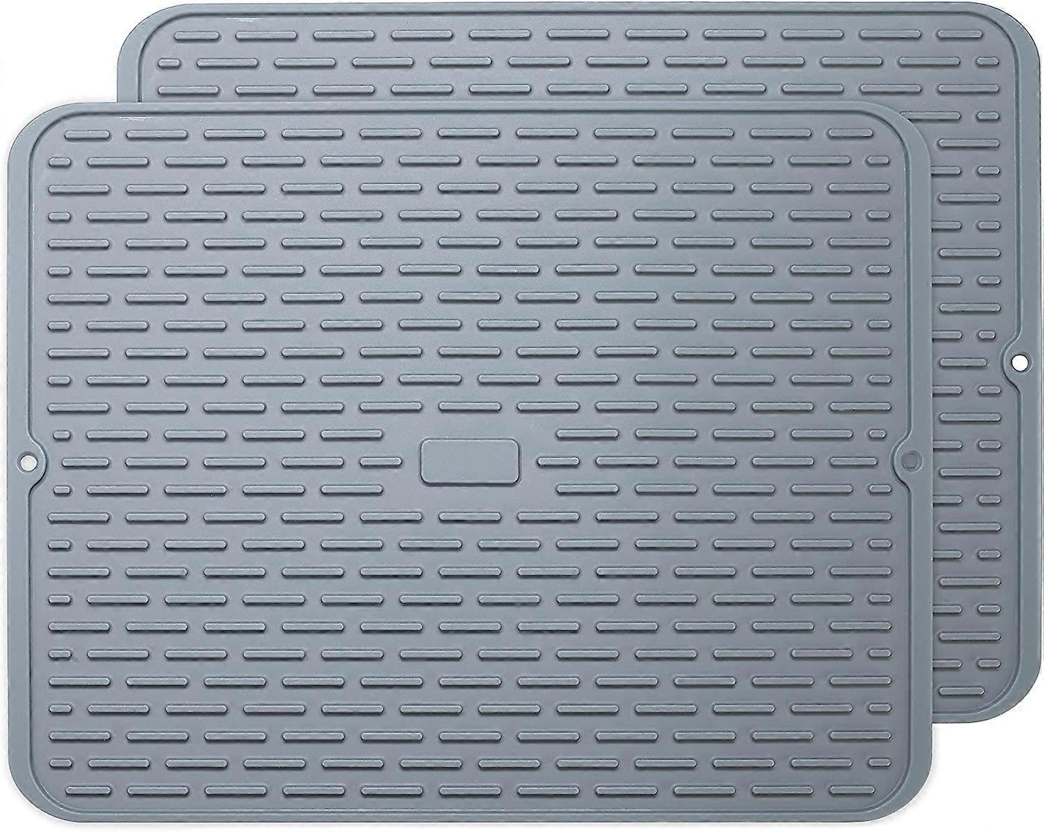Silicone Dish Drying Mat -Large 17" x 13" - Set of 2 Flexible Rubber Drying Mat, Heat Resistant Silicone Trivet, Counter Top Mat, Dish Draining Mat, S