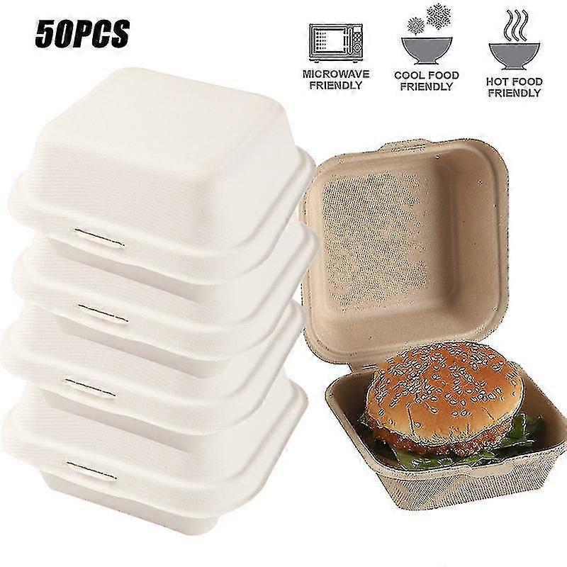 50pcs التحلل هامبرغر مربع المتاح الأوعية اللب كعكة صناديق الغداء صينية الوجبات الجاهزة التعبئة والتغليف
