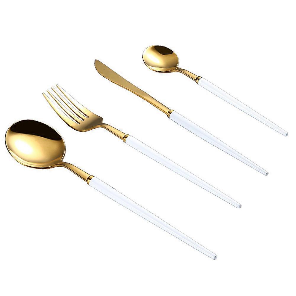 Gold Silverware Set with Solid color handle,4-Piece Stainless Steel Flatware Set, Kitchen Utensil