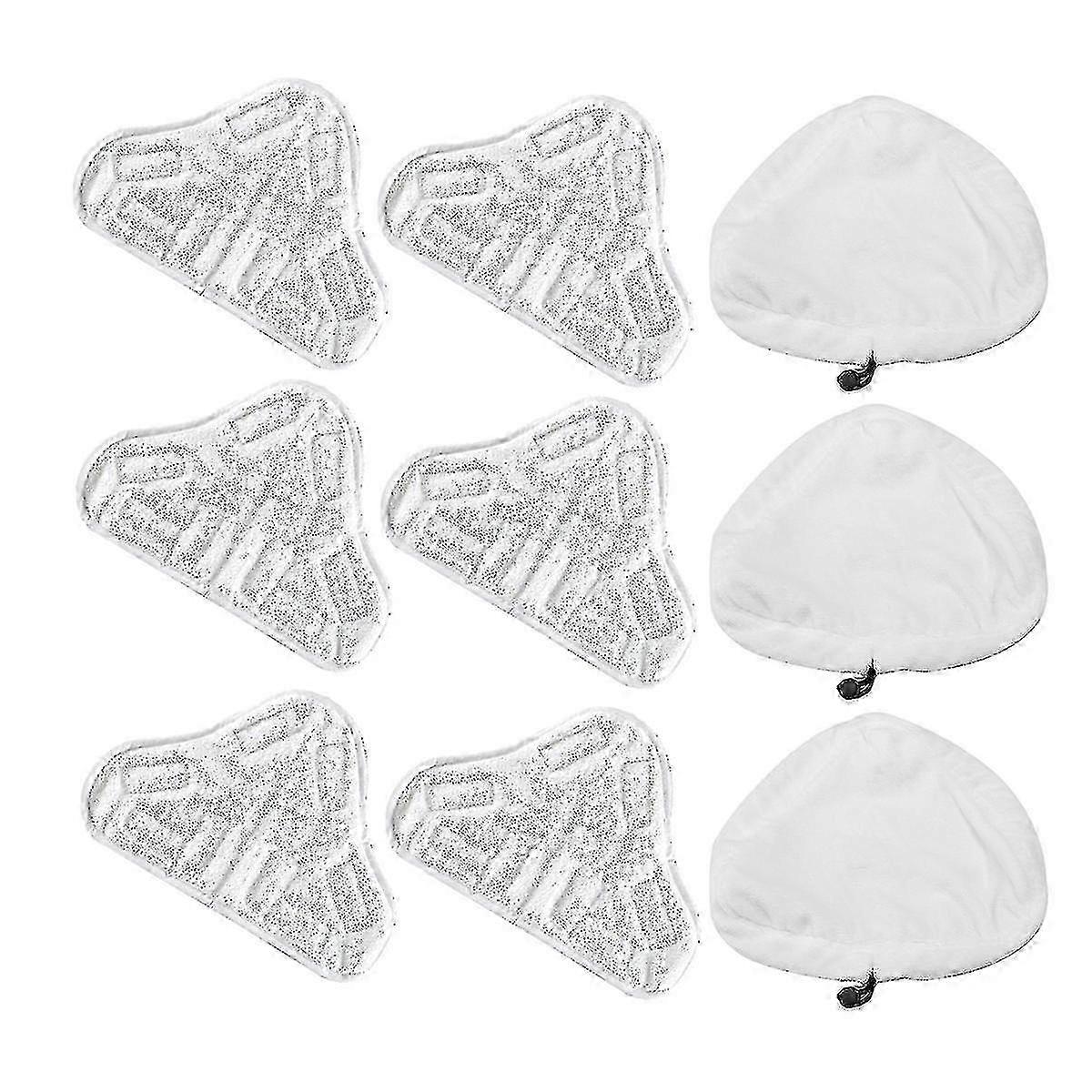 6pcs Paste Style + 3pcs Pull Cord Style Cloth Pad Covers For H2o Mop X5 Triangular Steam Mop (white)