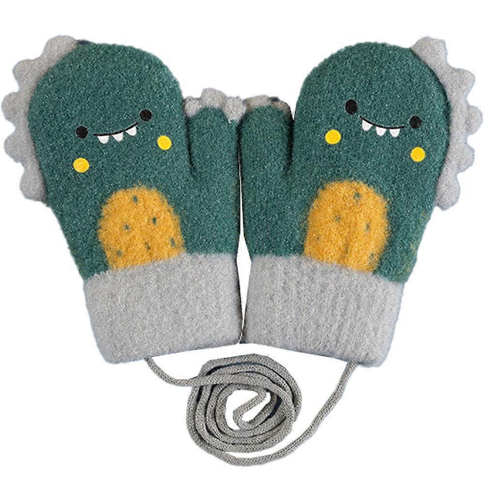 幼児の子供暖かい冬フルフィンガーグローブ赤ちゃん厚いフリース裏地付きスキーグローブグリーン