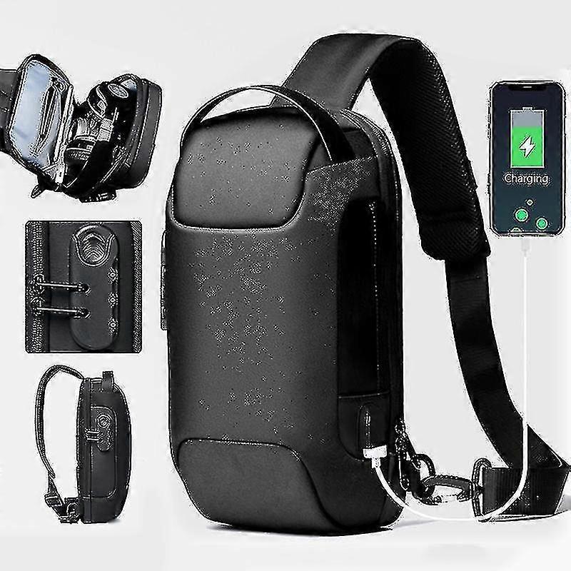 パスワードロックとUSB充電システム防水オックスフォード布を備えた男性の盗難防止クロスボディバッグ