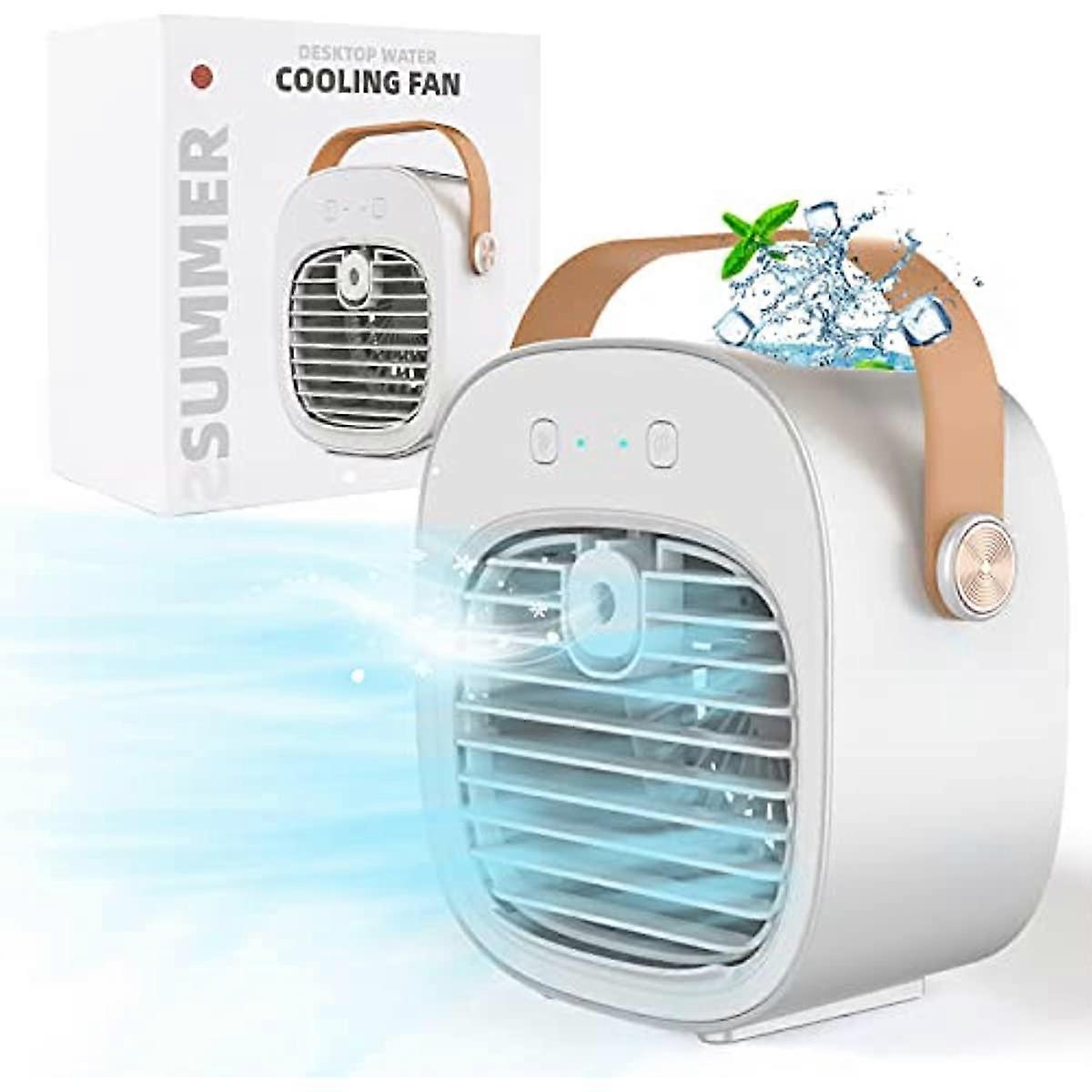 Portable Air Cooler Mini Personal Air Conditioner 2 in 1 Small Evaporative Coolers with Handle/Humidifier/ 3 Speeds Desktop Ice Cube Cooling Fan for