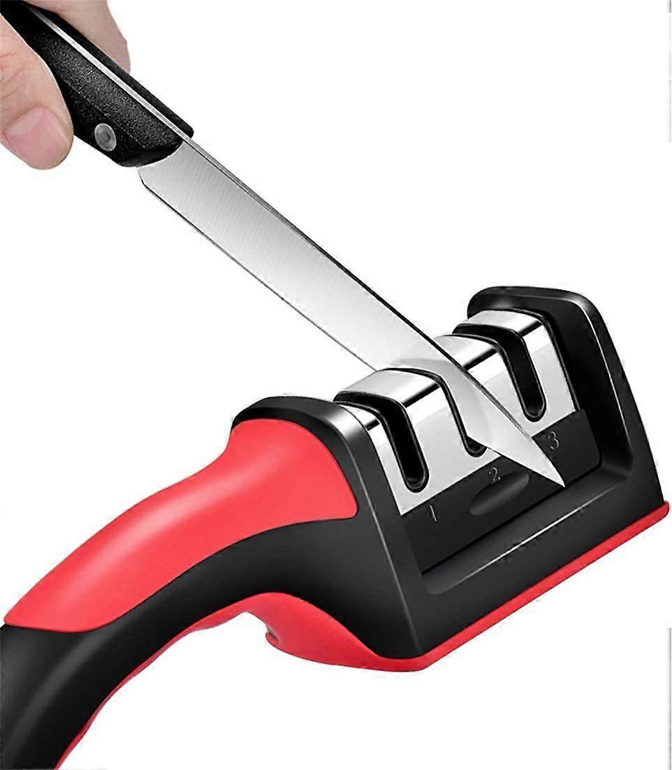 Red and Black Whetstone Sharpening Stone for Kitchen Knives Tungsten Steel Manual Whetstone 3 Section Knife Sharpener