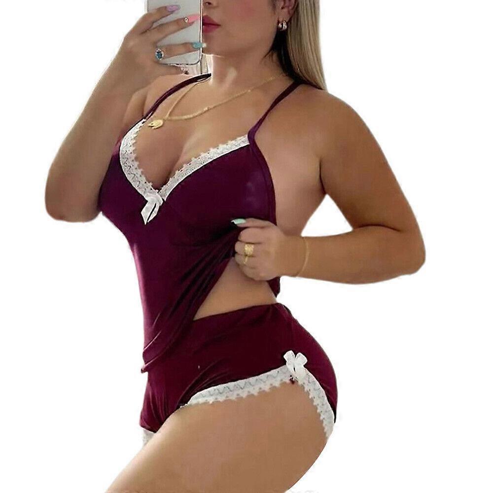 2PCS/setti Naiset Seksikäs pitsi Pjs Yöasut Yöasut Naisten Cami Shortsit Pyjamat PJS