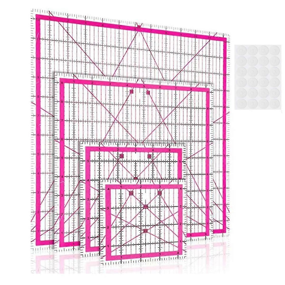4pcs Quilting Ruler Square Acrylic Quilting Ruler Fabric Cutting Ruler Clear Mark Acrylic Ruler and Ironing Ruler B