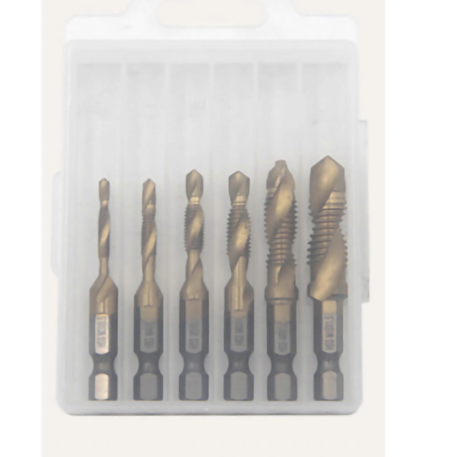 Threaded Drill Taps 6Pcs High Speed Steel Composite Tapping Tool for Short Type Drilling