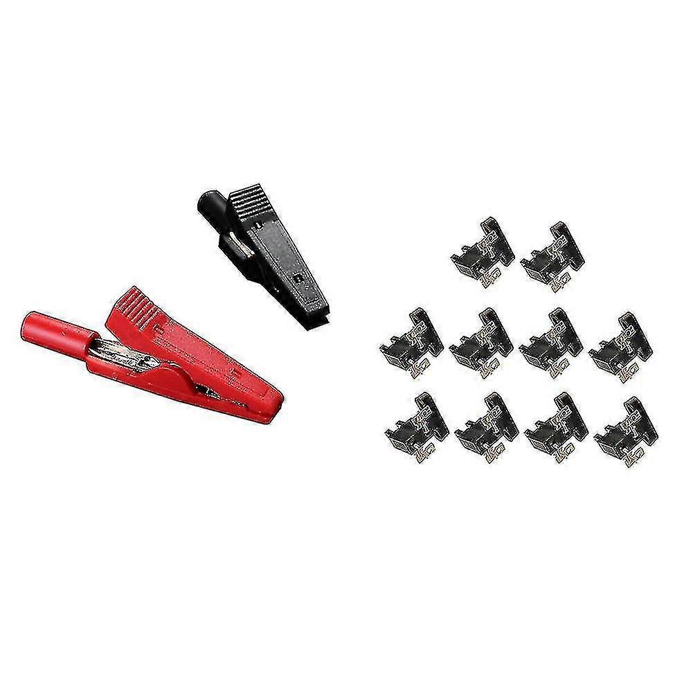 2pcs Insulated Alligator Clip Connector Clamp Testing Probe Red+black With 10pcs Universal Carbon B PXCL