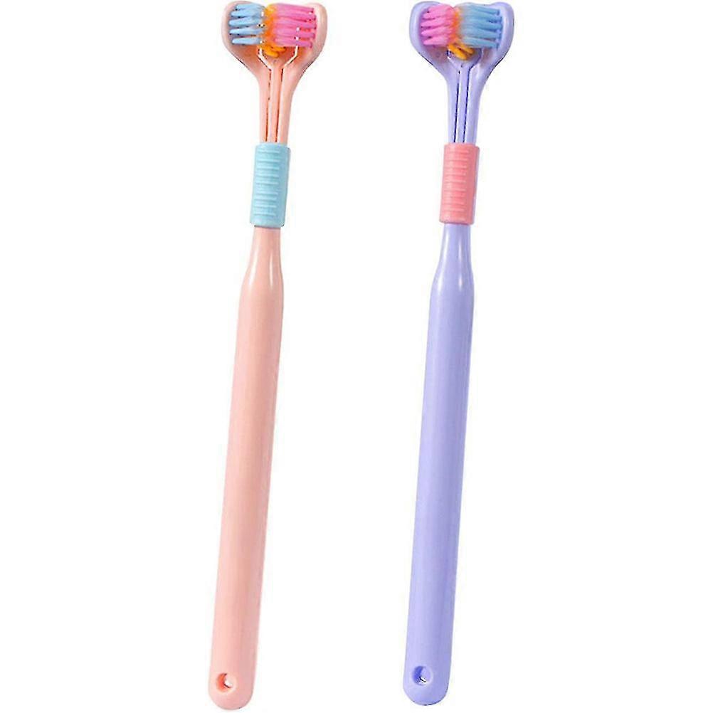 Three-Sided Soft Bristle Toothbrush Pack of 234Adults Kids PBT Material Non-Slip Cleaning V-Shape Tongue Scraper Toothbrush for Fresh Breath