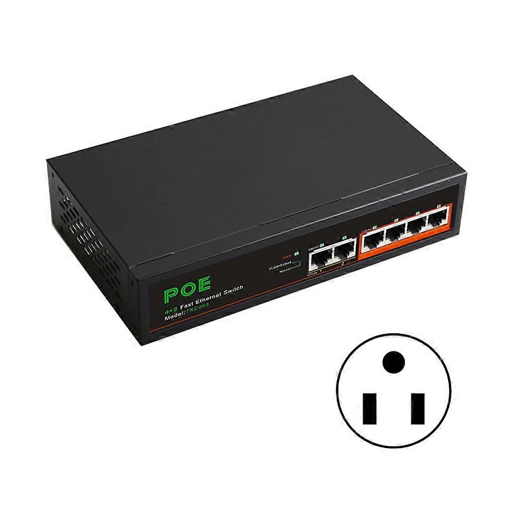 2+4Fas Ethernet Switch DIEWU 2 Uplink + 4 100M Port 100-240V 62W Power Supply
