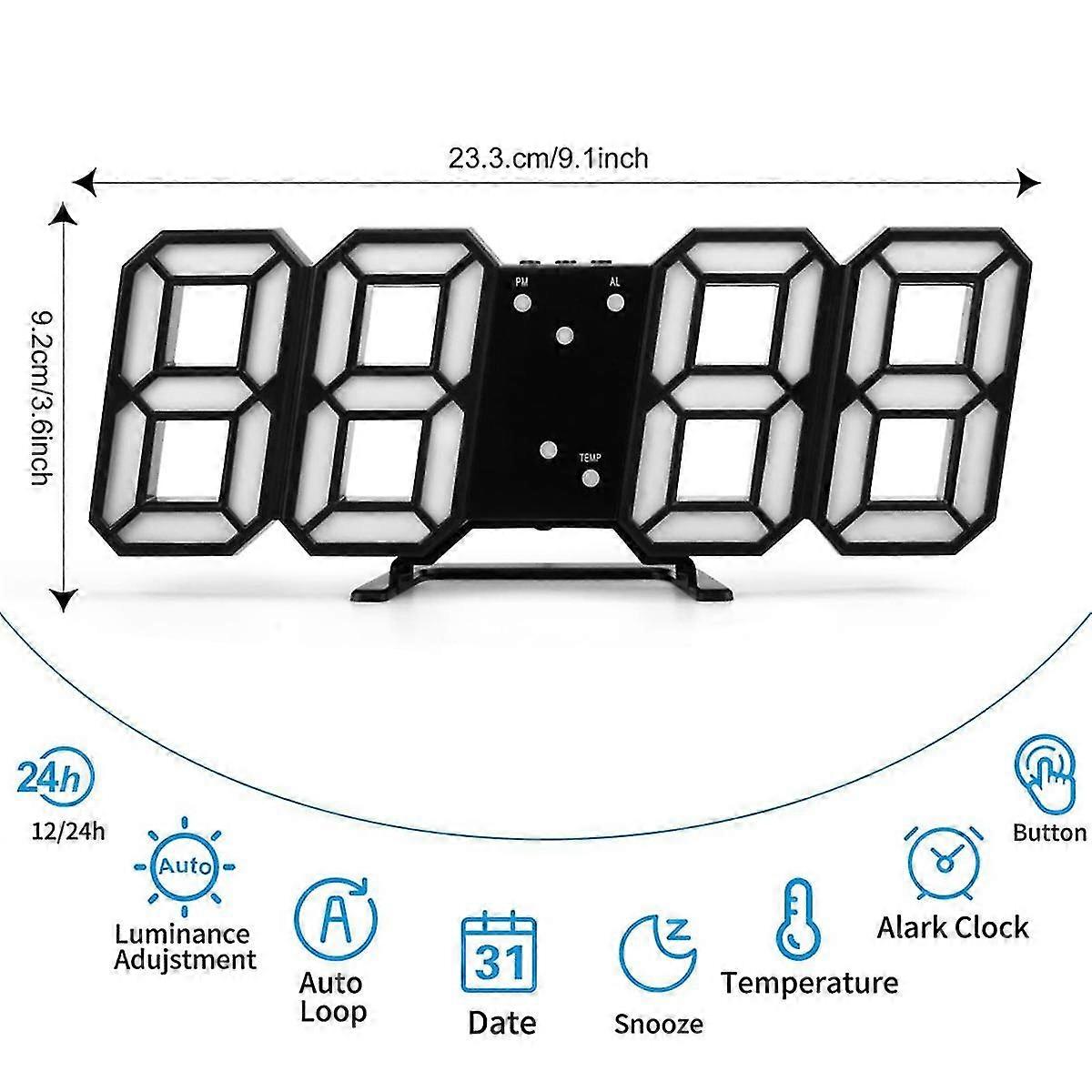 3D LED Digital Clock Luminous Wall Clock Multifunctional USB Plug in Electronic Clock Home Decoration,Orange