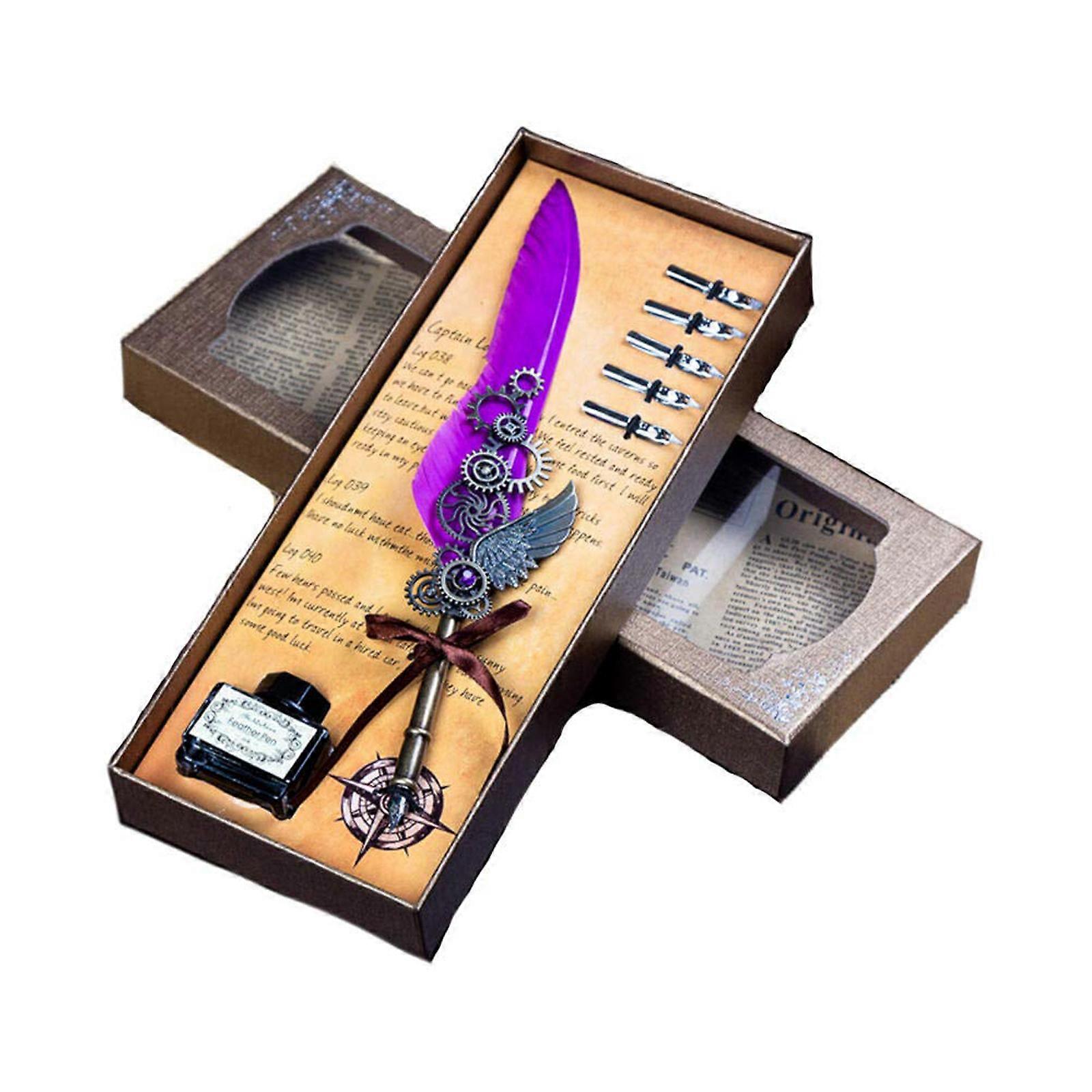 Steampunk Mechanics Style Quill Pen Set Metal Nibs Feather Fountain Pen New