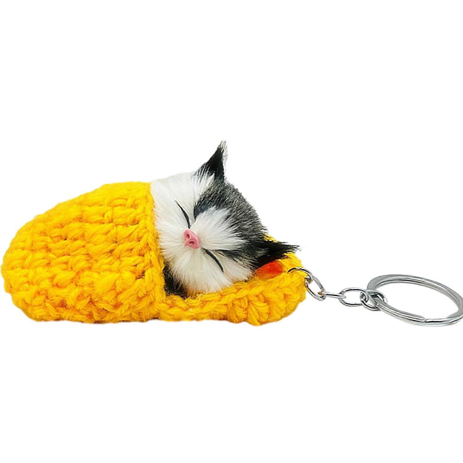 Cute Sleeping Kitten Keychain, Cute Sleeping Slipper Cat Plush keychain, Cute Sleeping Cat Pompom Keychains,100% NEW
