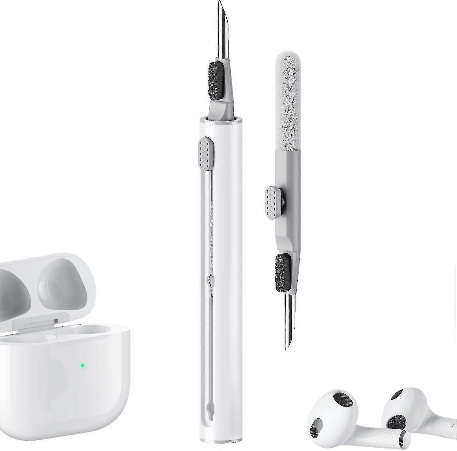 Cleaner Kit  Multi-function Cleaning Pen With Soft Brush Flocking Sponge For Bluetooth Earphones Case Cleaning Tools White