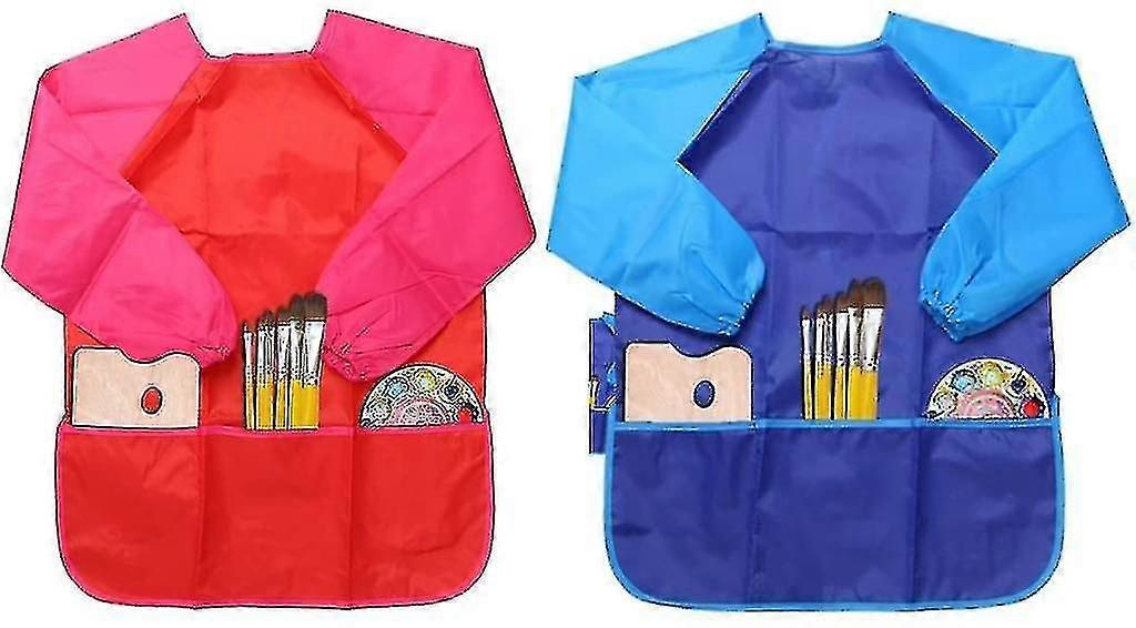 Barn 4-8 år, 2-delad målarrock / pysselförkläde / långärmad rock / vattentät förkläde för pojkar och flickor