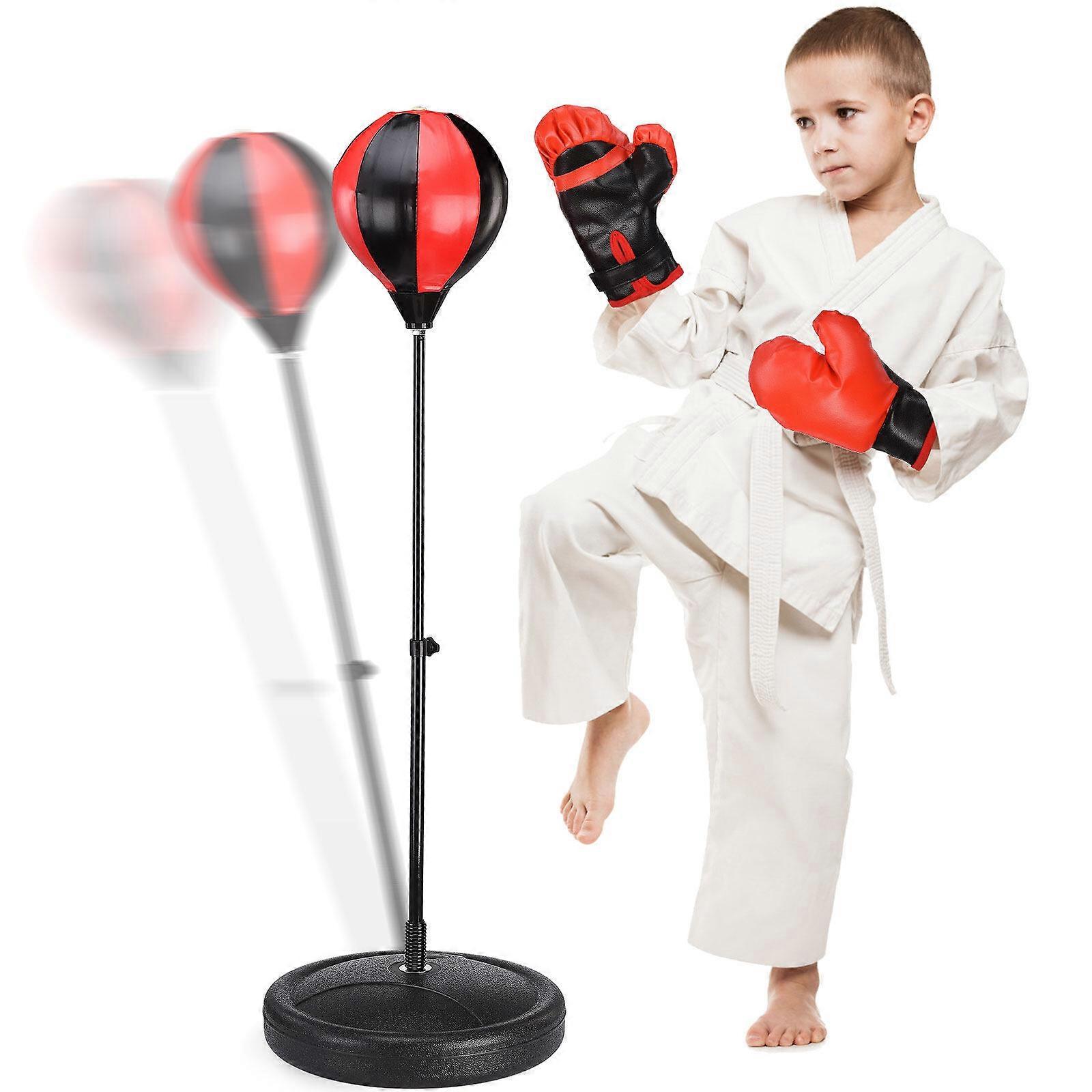Adjustable Kids Boxing Set with Standing Punching Bag, Gloves and Pump - Helps Build Arm Strength and Coordination