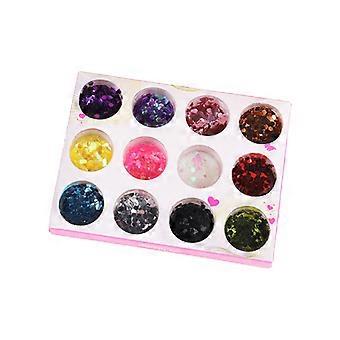 12 Farge Negle Glitter Paljetter DIY Holografisk Pigment Støv Dekorasjon Stor Sekskantet