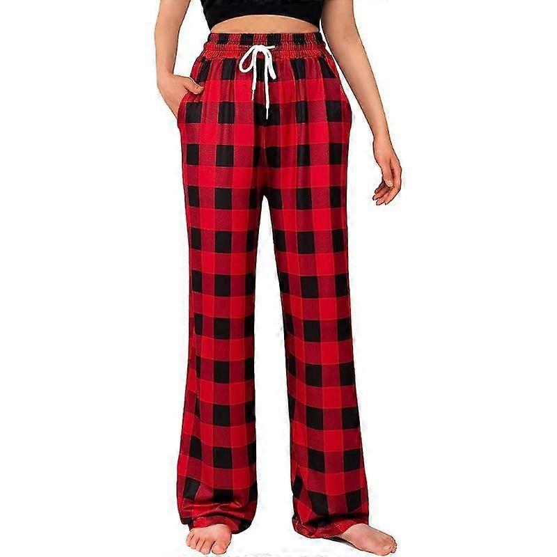 Spring and Autumn Women's Straight Casual Pants Fatty Drawstring Stretch Plaid Large Size Pajama Pants