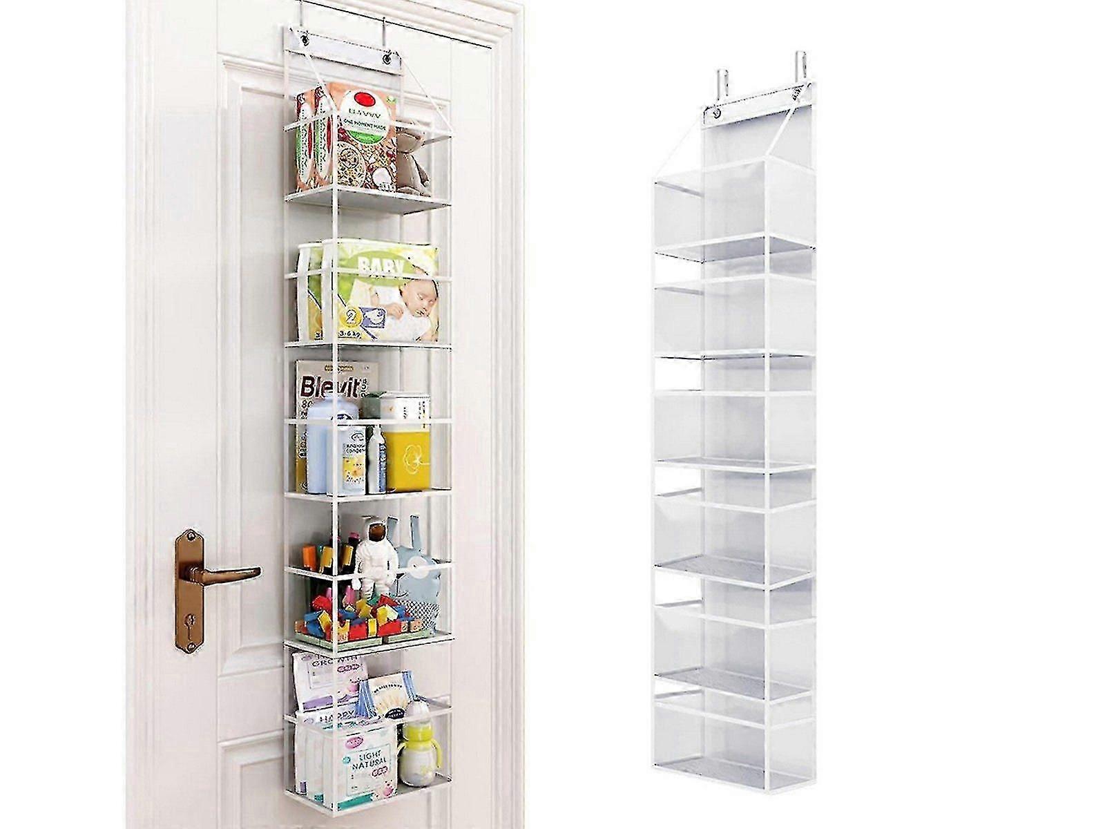 6-Shelf Over The Door Hanging Pantry Organizer with Clear Plastic Pockets-White