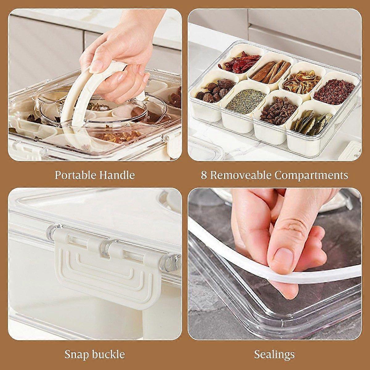 8 Compartment Square Food Storage Divided Serving Tray with Lid and Handle
