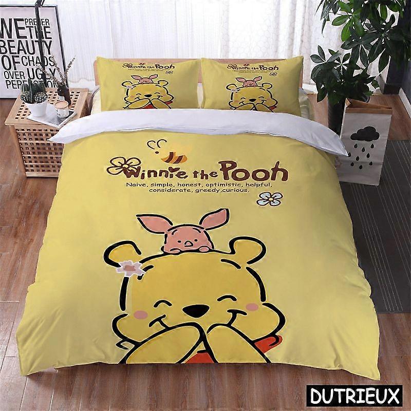 v679 Lakan Tecknad Puh Kawaii Sängkläder Set Queen King Size Påslakan Set För Barn Pojkar Flickor Gåva Sovrum Dekor 3-delat sängkläder Set 