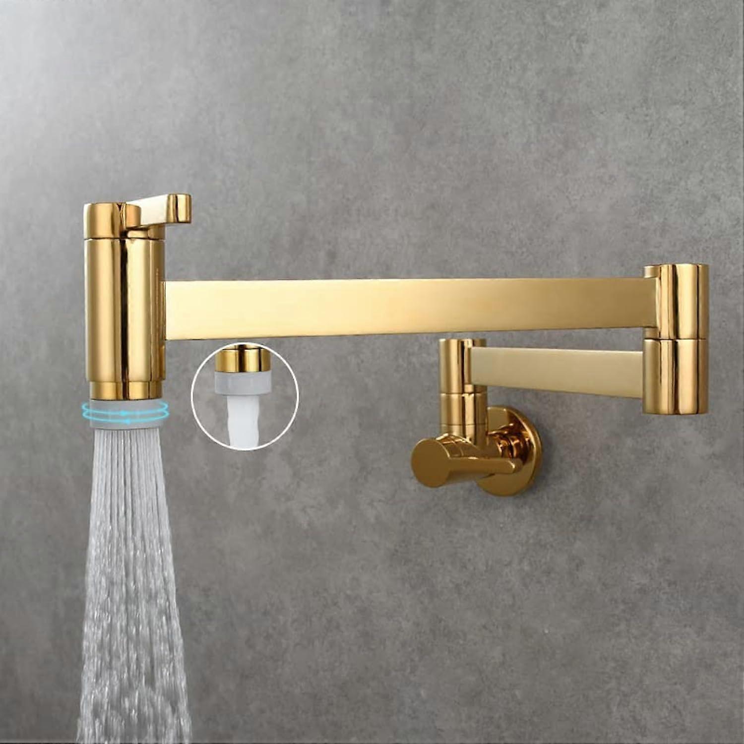 Brass Foldable Wall-Mounted Kitchen Faucet with Dual Function Nozzle and Double Switch, Titanium Finish
