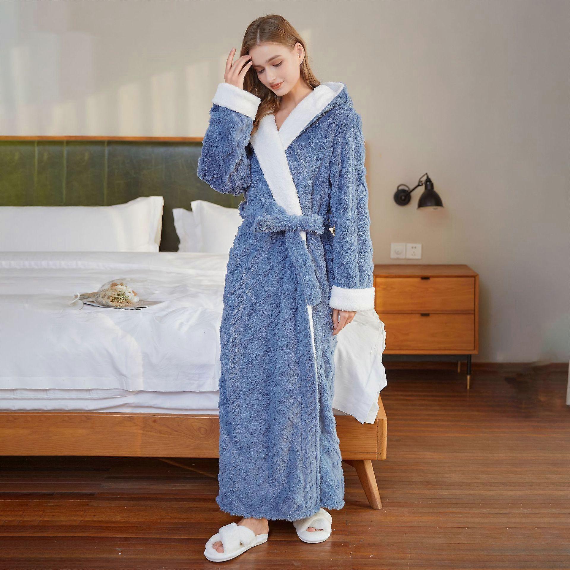 Lös Lång Tjock Badrock Huva Vinter Tjocka Kvinnor Badrock Flanell Frotté Varm Bekväma Sovkläder För Kvinnlig Morgonrock