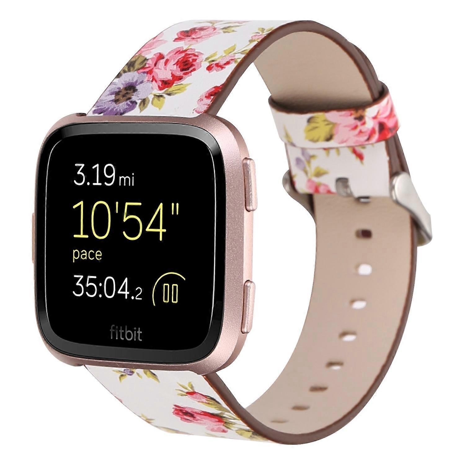 For Fitbit Versa 1 / 2 Flower Pattern Watch Band(White Pink)