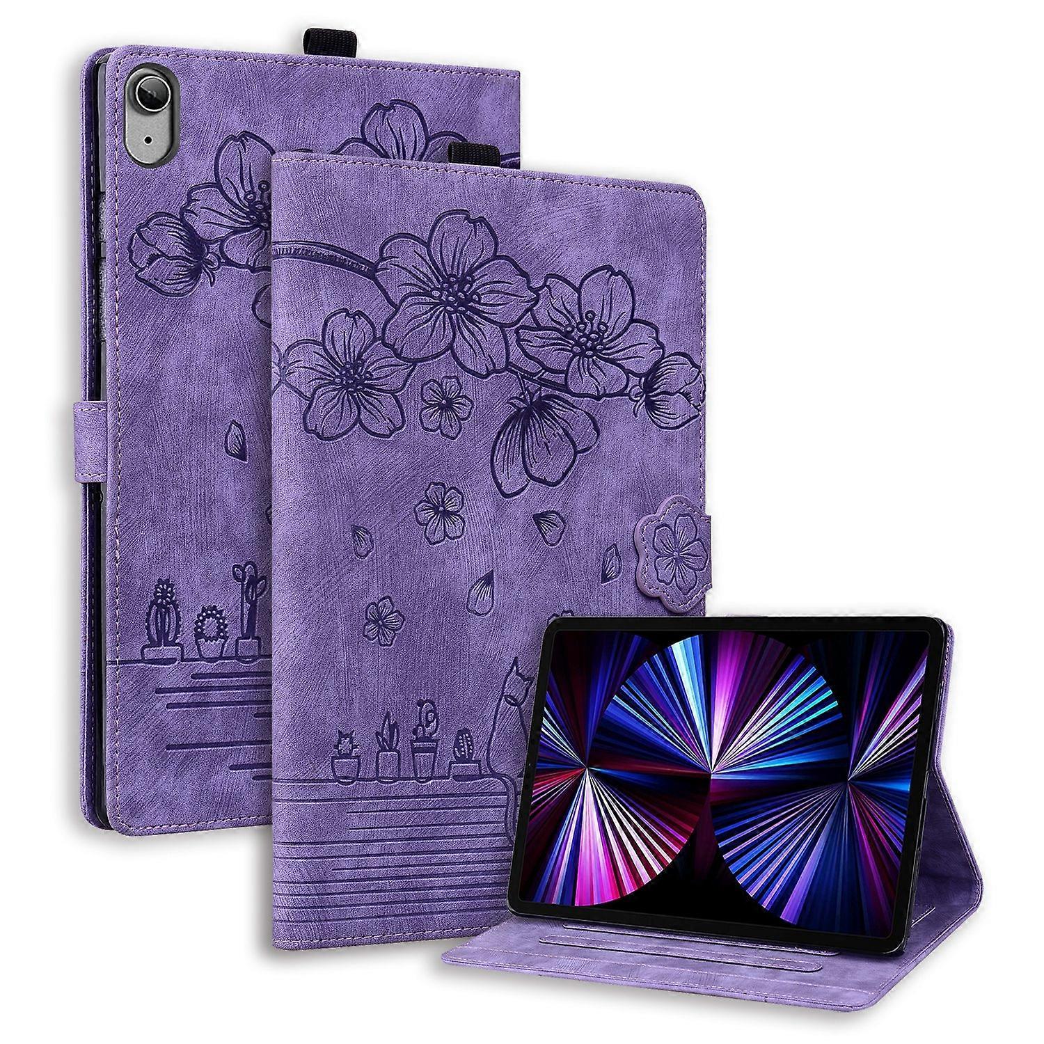 Cartoon Sakura Cat Embossed Smart Leather Tablet Case