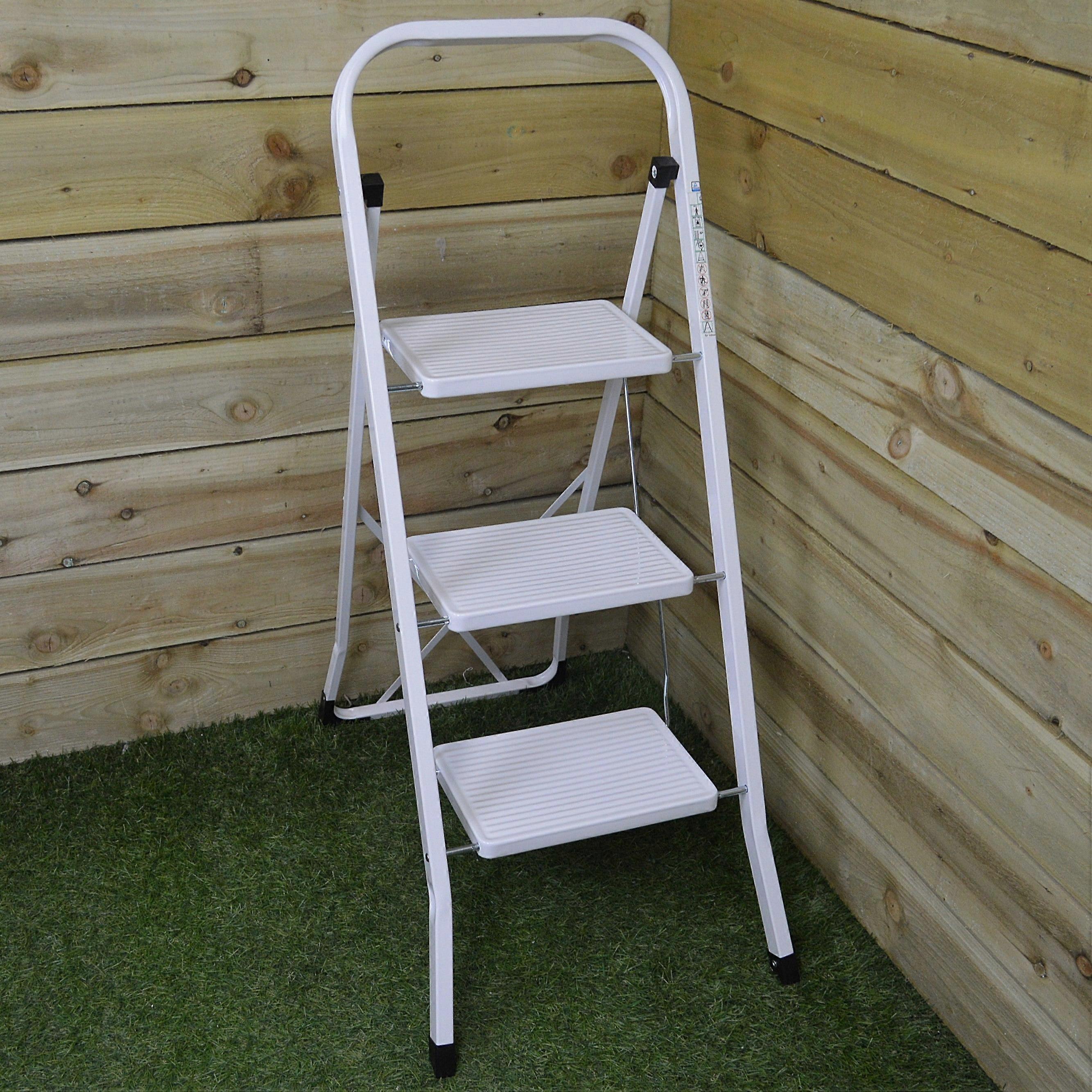 Lightweight Fold Away 3 Tread Steel / Metal Step Ladder With Deep Steps