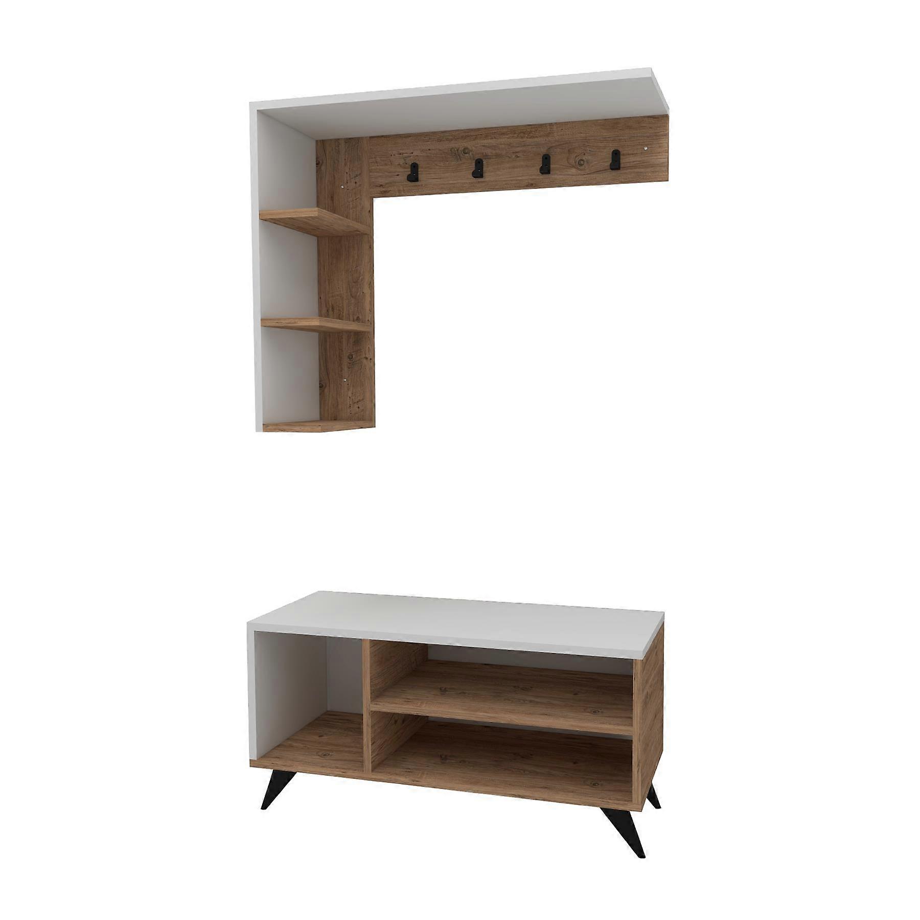 Cassia Hallway Coat Rack with Shelves - Atlantic Pine & White