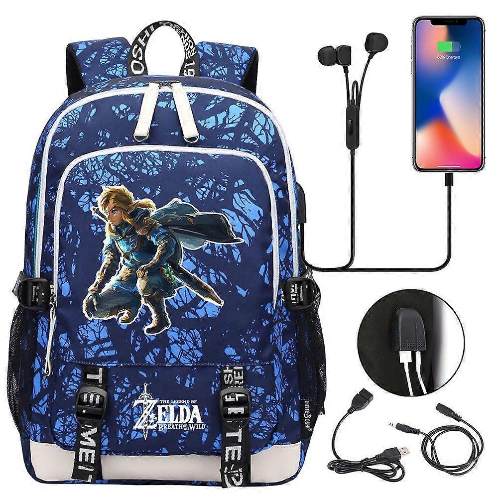 Pelin kyyneleet Zelda Kingdom USB teini-ikäinen koululaukku - Unisex rento urheilureppu ala- ja yläasteen opiskelijoille