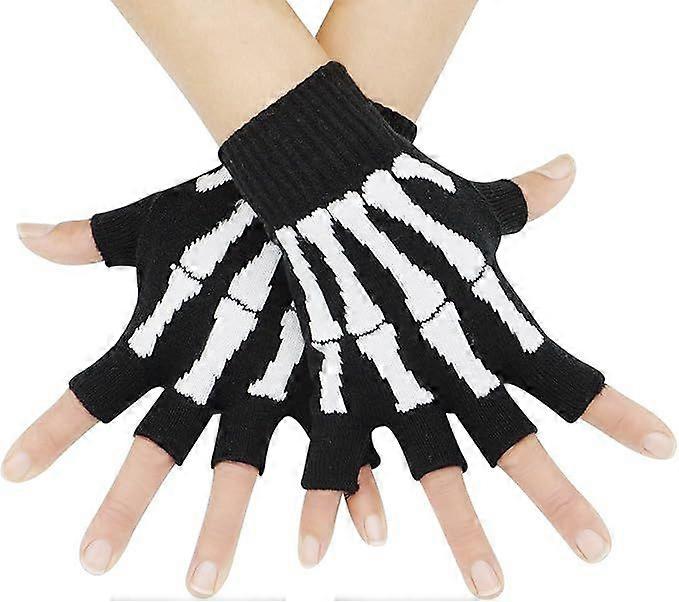 Unisex Stretchy Fingerless Hand Warmer Skeleton Gloves