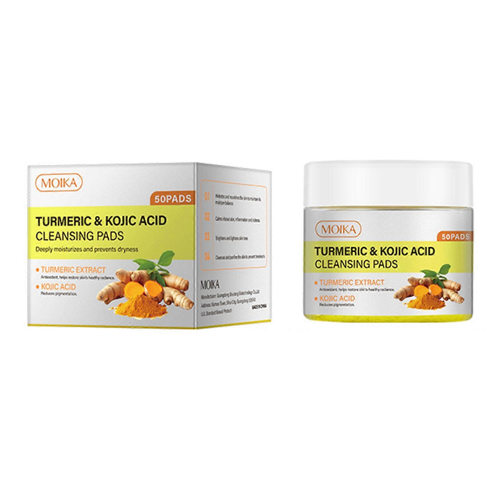 50PCS Turmeric Kojic Acid Pads,Turmeric Cleansing Pads, Face Cleansing Infused Foaming Exfoliating