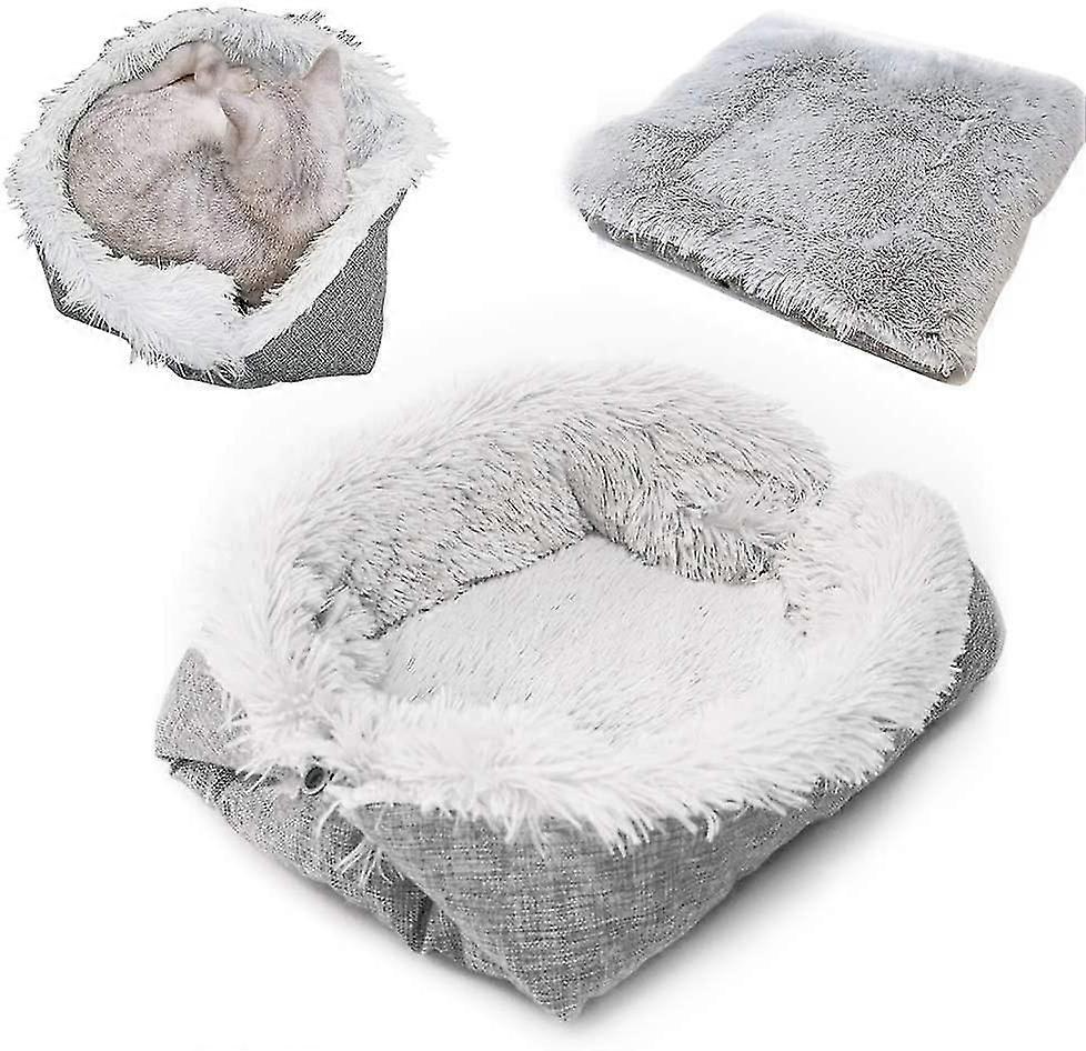 Cat Bed Washable 2 In 1 Cat Bed Plush Soft Cat Sleeping Bed Cat Sofa Fluffy Cat