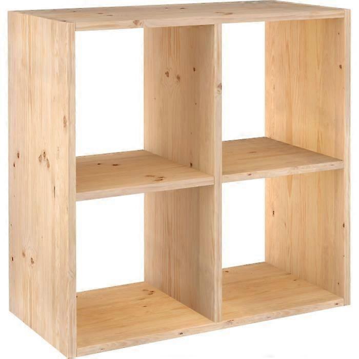 Cube de rangement avec 4 compartiments en pin massif - 70,8 x 70,8 x 33 cm - bois brut