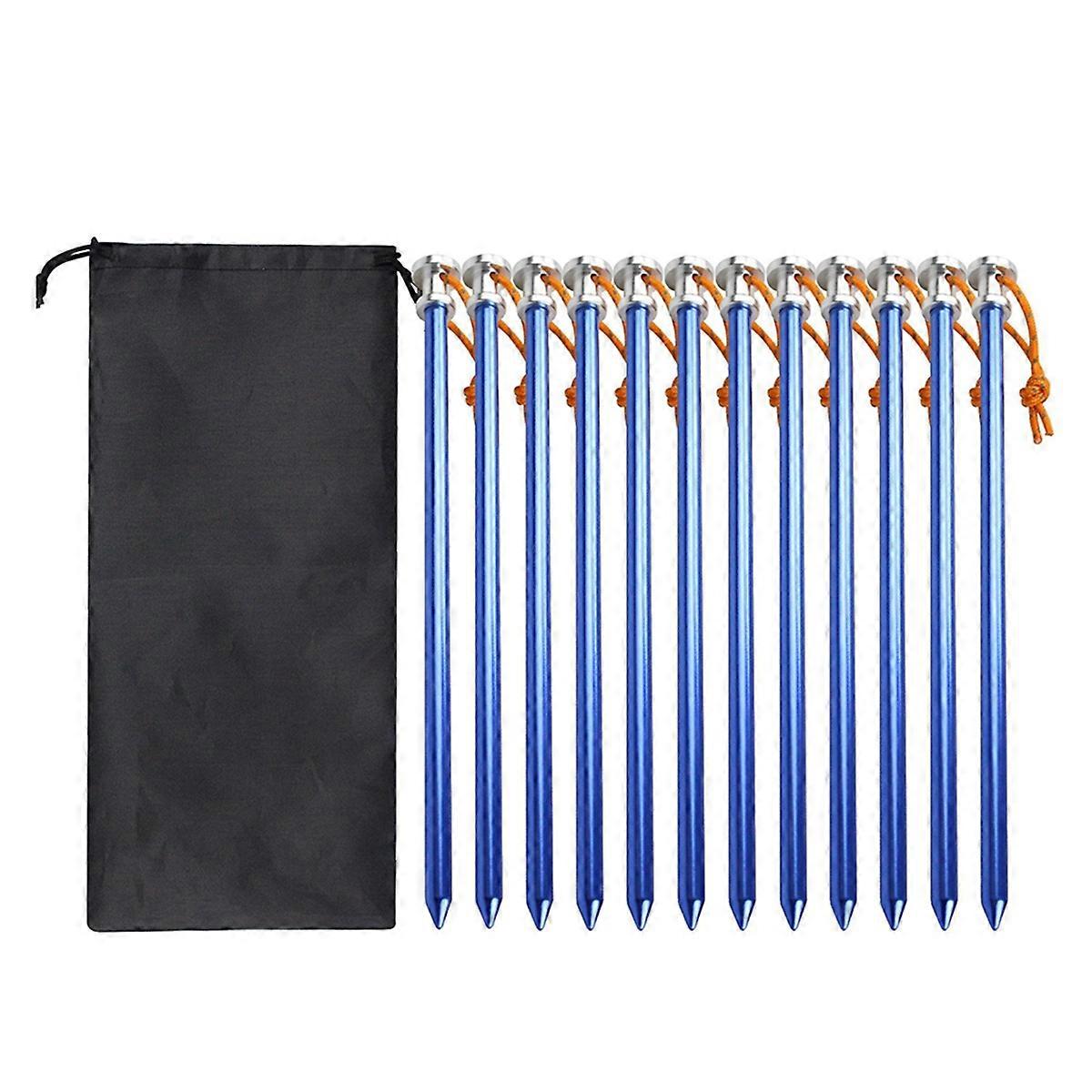 12PCS 23cm Outdoor Tent Pegs Ground Nails With Storage Bag Blue
