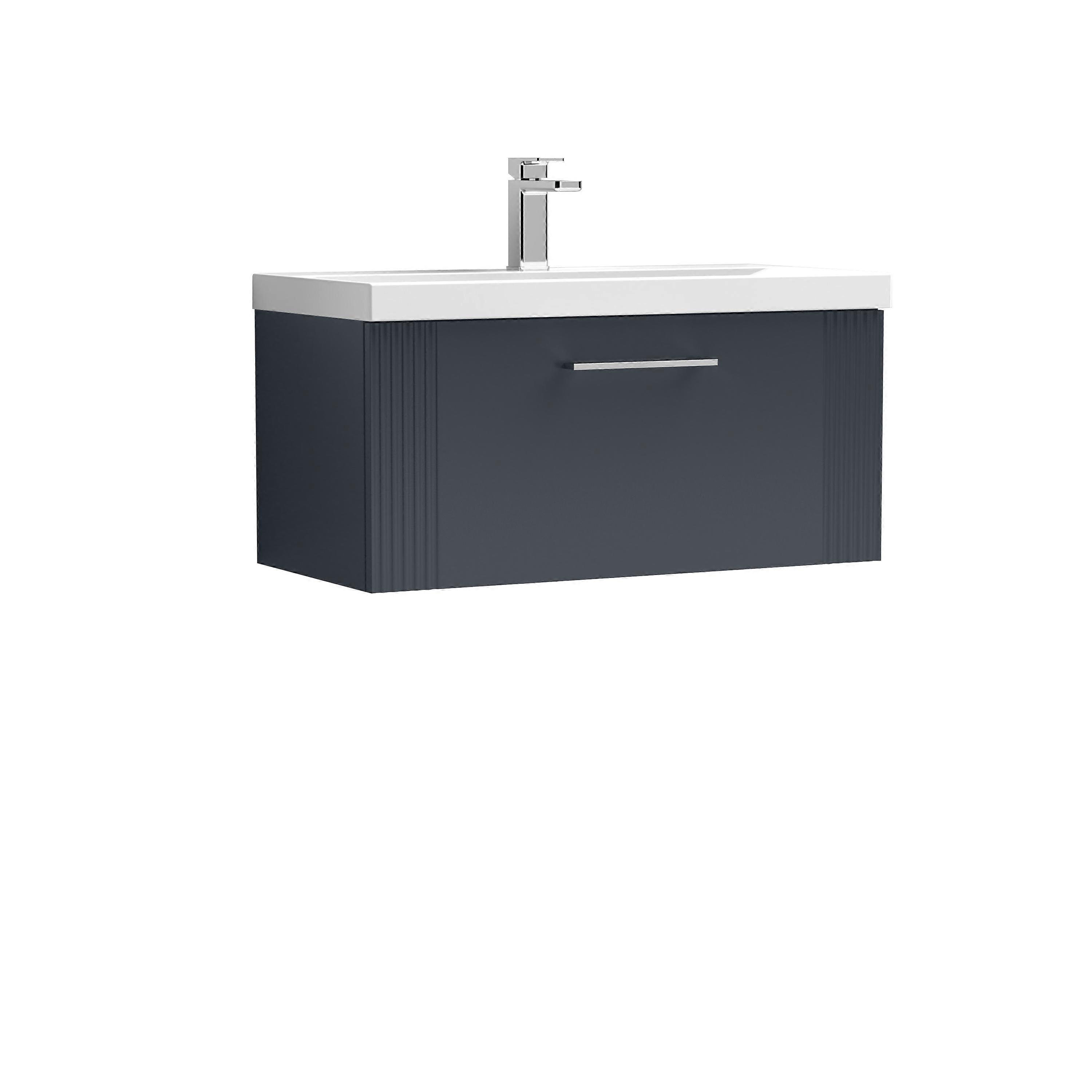 Partial Fluted 1 Drawer Wall Hung Vanity Unit with 1 Tap Hole Thin-Edge Basin- 800mm - Satin Soft Black  Faucet