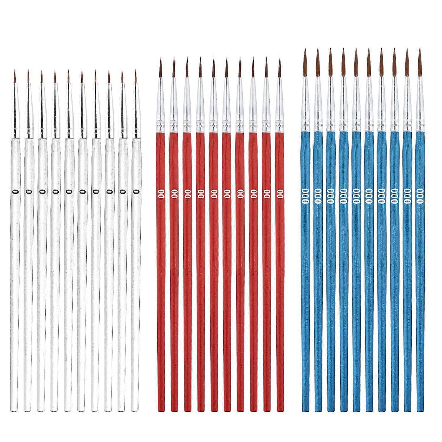 30 pcs Paint Brushes Small Detail Fine Small Liner Tip for Crafts and Miniature Painting Size #0#00#000