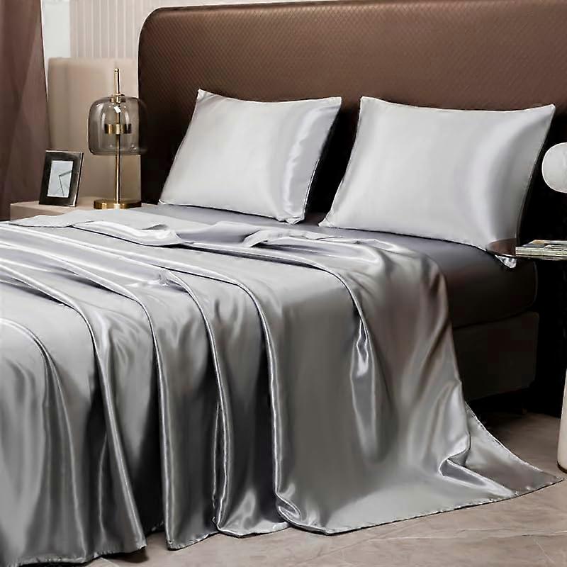 Silky Soft Solid Matte-Satin Luxury Shiny-Free Bed Sheet Sets for Hotel King Size