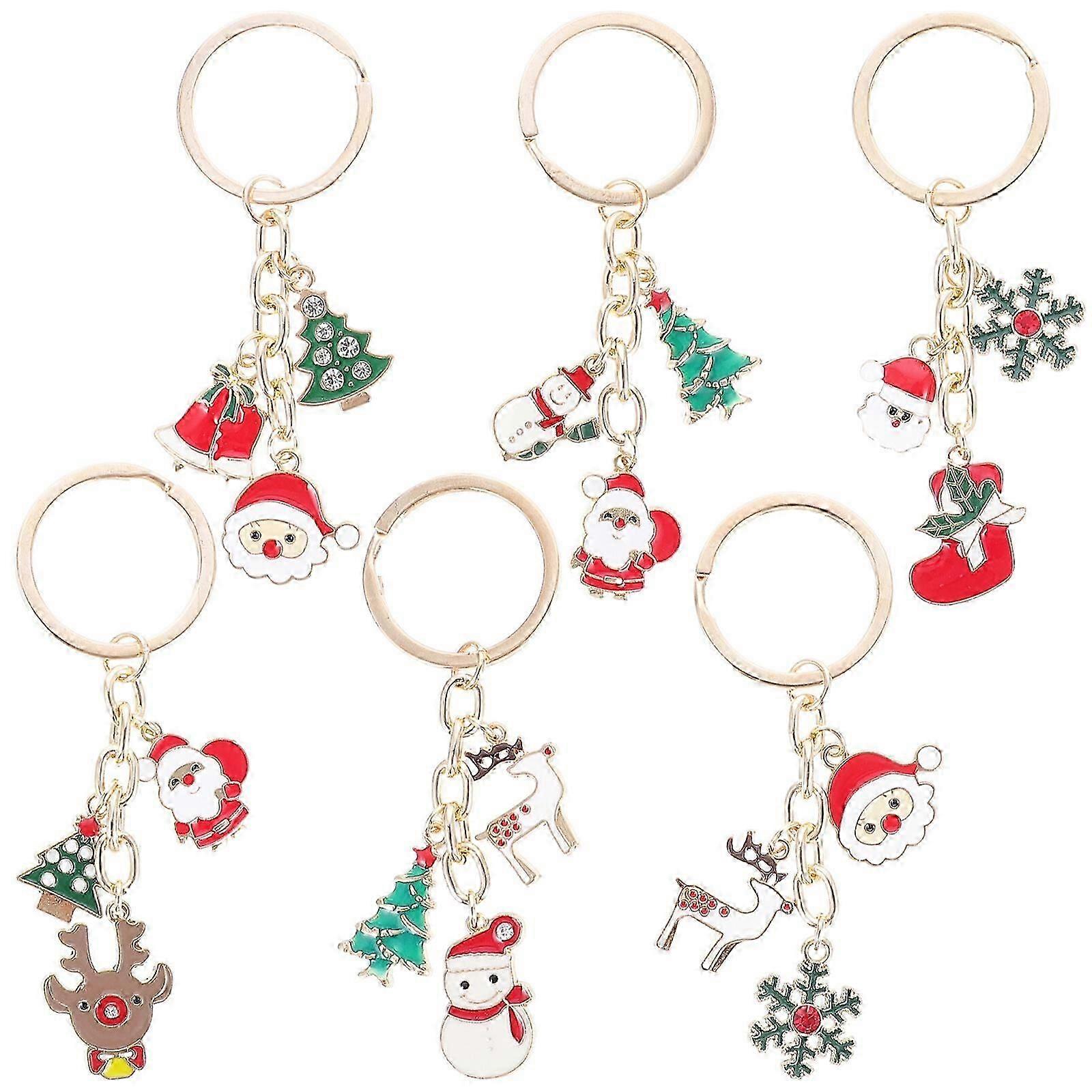 6pcs Christmas Key Chains Christmas Santa Key Chains Snowman Key Chains
