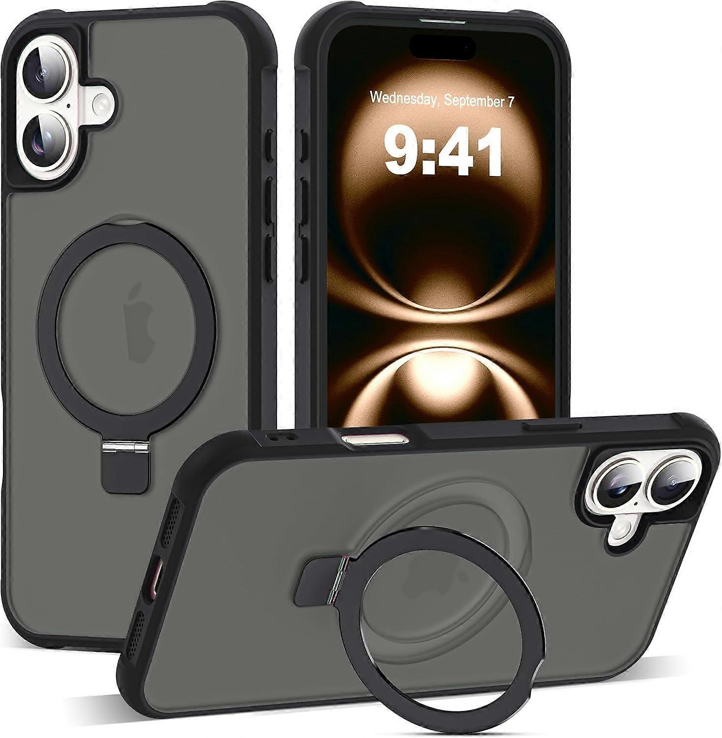 Compatible with iPhone 16plus Case with Invisible Magnetic O-Ring Stand Translucent Compatible with Mag-SafeGreat Grip Feeling great