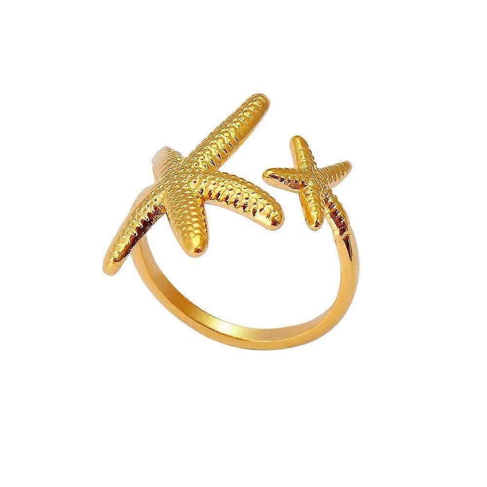 Golden starfish shell ring for women, irregular starfish ring waterproof ocean ring