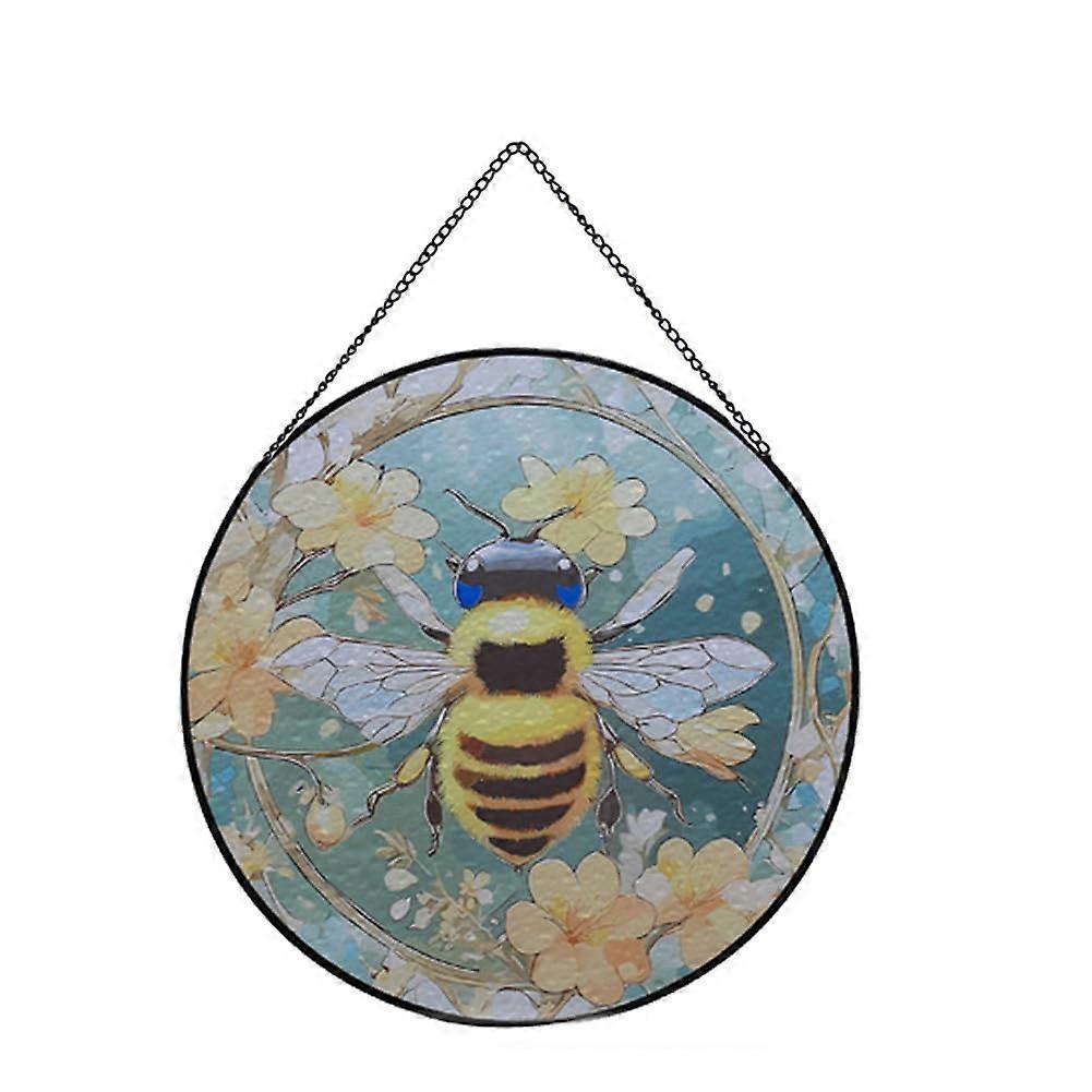 8'' abeille vitrail fenêtre suspendue, peint à la main Suncatcher fenêtre décor insecte verre panneaux Art déco maison cadeaux pour les femmes Thanksgiving (abeille)