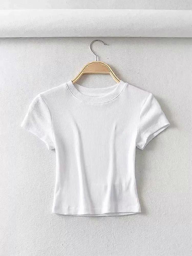 Womens O Neck Short Sleeve T-shirt Slim Elastic Skinny Crop Tops