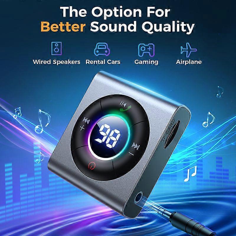 Joyroom Bluetooth 5.3 AUX Adapter Transmitter Receiver 2 in 1Enhanced Dual Mics LED Digital Display Bluetooth 3.5mm Adapter