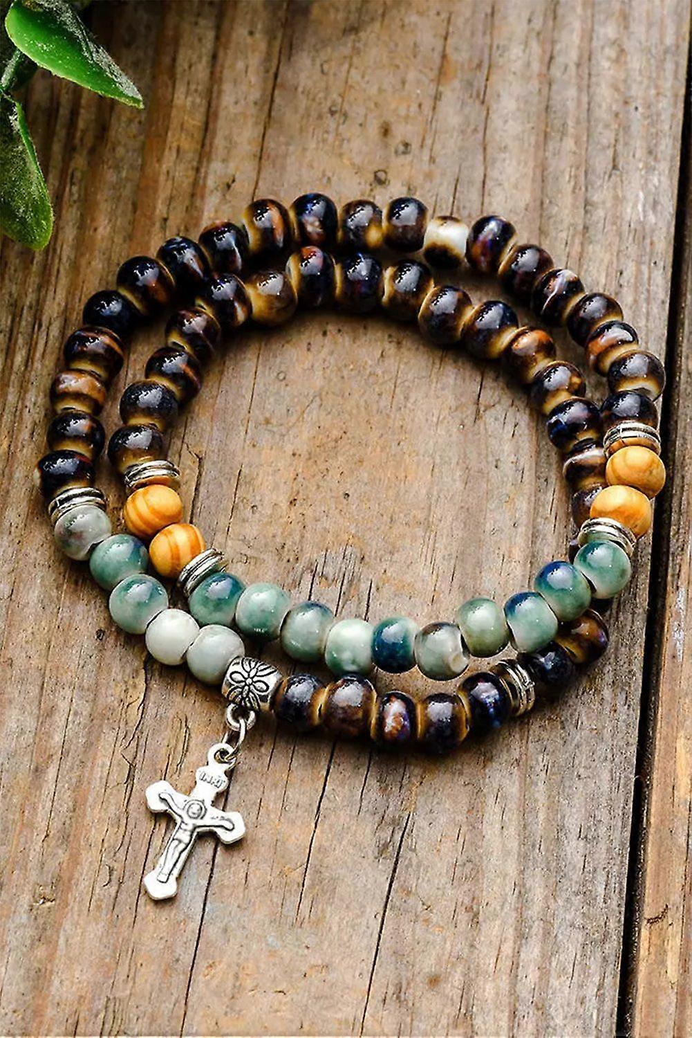 Women's Multicolor Double-Layered Cross Beading Bracelet