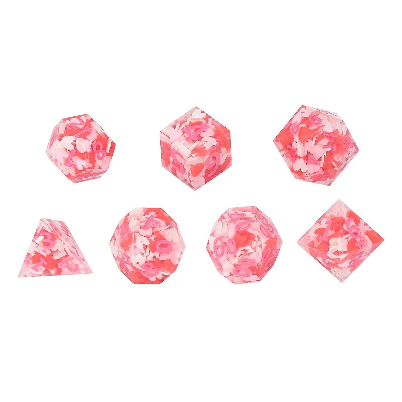 7 Pcs Polyhedral Dice Set Pink Resin Role Playing Card Games Dice for Table Games Math Teaching